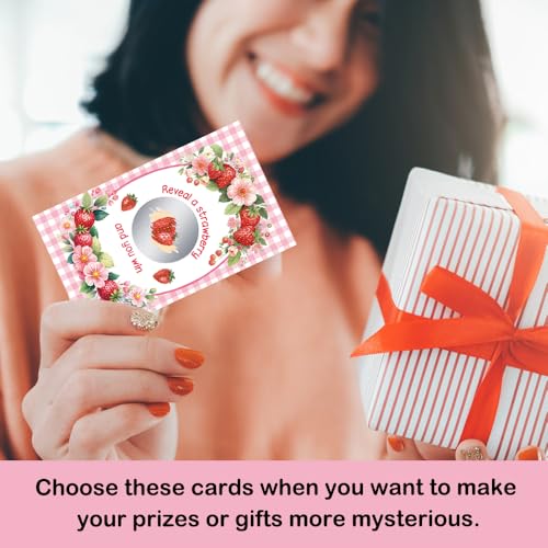 50 Pcs Strawberry Themed Scratch Off Game Cards, Pink Scratch Cards for Birthday, Baby Shower, Party Supplies, Lottery Prize Raffle Ticket, Berry Theme Party - color: Pink