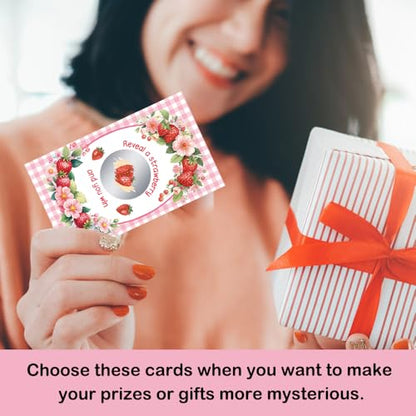50 Pcs Strawberry Themed Scratch Off Game Cards, Pink Scratch Cards for Birthday, Baby Shower, Party Supplies, Lottery Prize Raffle Ticket, Berry Theme Party - color: Pink