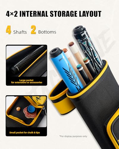 CRICAL Pool Cue Case 2x4 Hard Pool Stick Case Holds 2 Butts and 4 Shafts for Adults Billiard Cue Case with Soft Shoulder Straps - color: upgrade-yellow