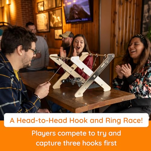 Fat Brain Toys Hook Rally Portable Wooden Tabletop Skill Challenge, Ring Toss Game for Kids and Adults, Hook Game Ring Toss, Fun Toys, Ages 8 to Adult