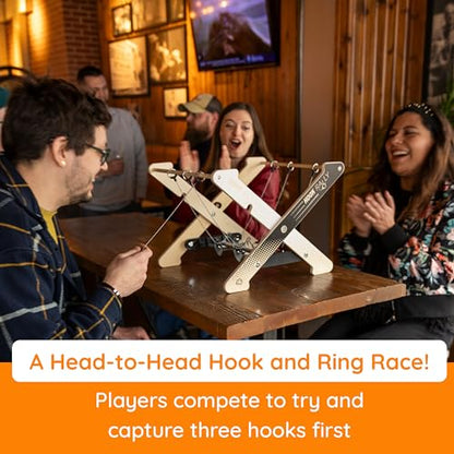 Fat Brain Toys Hook Rally Portable Wooden Tabletop Skill Challenge, Ring Toss Game for Kids and Adults, Hook Game Ring Toss, Fun Toys, Ages 8 to Adult