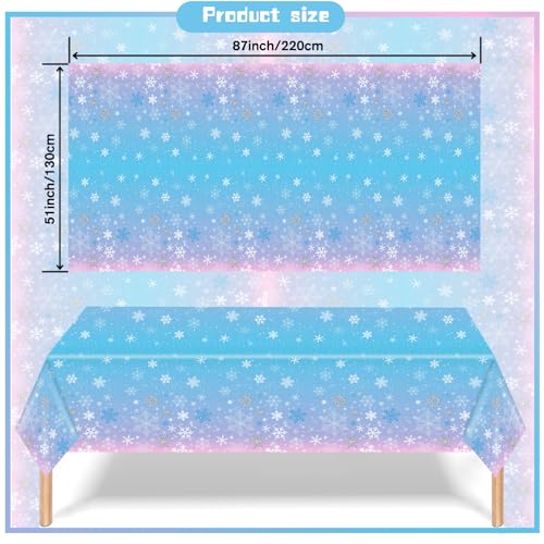 Kesfey 3 Packs Christmas Snowflake Tablecloth 51 x 87 Inch Winter Frozen Wonderland Table Cover Disposable White Snowflake Plastic Table Cloth Blue and Pink Snowflake Tablecloths for Christmas Party - color: Blue and Pink Snowflake