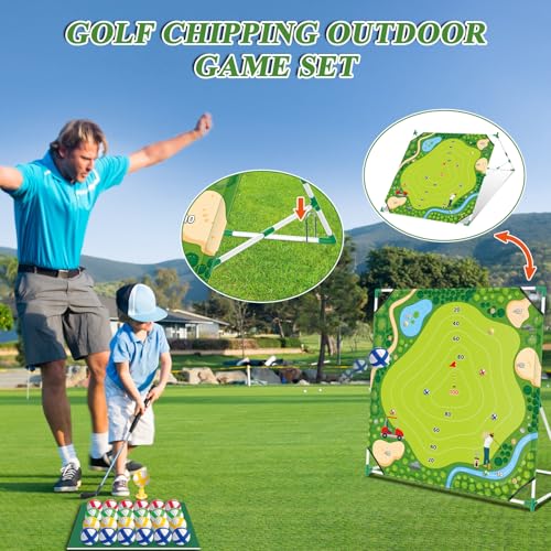 Mostop Golf Chipping Game Set: Indoor Outdoor Golf Target Game Set Includes 24 Balls, Scoreboard, Club, Carrying Bag, 2 Adjustable Angles, Fun Family Outdoor Toys for Kids Teens Adults