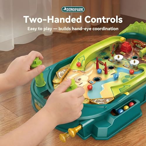 Dino Pinball Machine — Tabletop Arcade Game with Obstacles, Pull-Rod Launcher, Flippers, Dinosaur Targets & Scoring Zones, 1-2 Player Mini Pinball for Kids Ages 3+ - style: Dino Pinball