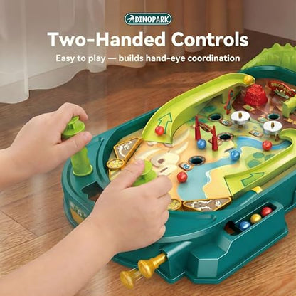 Dino Pinball Machine — Tabletop Arcade Game with Obstacles, Pull-Rod Launcher, Flippers, Dinosaur Targets & Scoring Zones, 1-2 Player Mini Pinball for Kids Ages 3+ - style: Dino Pinball