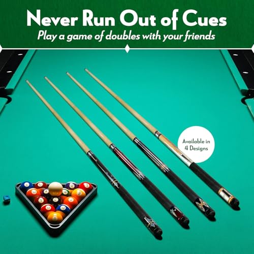 Pool Stick Set of 4. 2-Piece Cue Sticks Made from Hardwood Canadian Maple Wood in 4 Billiards Accessories