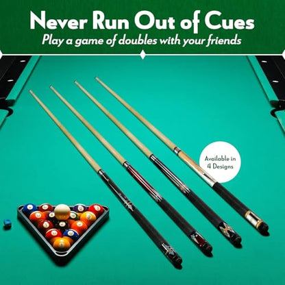 Pool Stick Set of 4. 2-Piece Cue Sticks Made from Hardwood Canadian Maple Wood in 4 Billiards Accessories