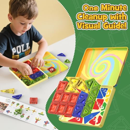 Mini Magnetic Tiles for Kids Ages 4-8, 40PCS Portable Travel Toys with Visual Storage Guide & Metal Storage Box, Compact Magnetic Building Blocks for Toddlers 3-5 Travel Activities - style: Diamond Texture Mini Magnetic Tiles - 40 PCS