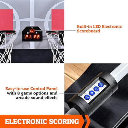 Hall of Games EZ Fold Premium Indoor Arcade Basketball Game with Steel Frame and Polycarbonate Backboard, Dual Shot Electronic Scoring with 6 Size 3 Balls Included, Perfect for Basement Game Rooms - style: FAST-Fold (Easy to assemble)