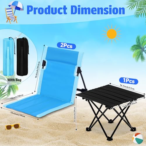 Gerrii 3 Pcs Foldable Poolside Beach Chairs Set with Side Table for Edge of Pool Portable Beach Chairs Folding Pool Seats with Back Support Carry Bag for Adults Traveling Camping Picnic Lawn