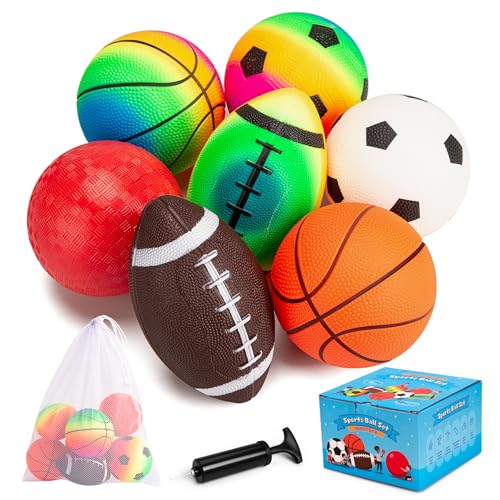 Soft Balls for Toddlers Kids 1-3 3-5, Easy to Grip 5" Small Balls 7 Pack, Mini Football Soccer Basketball Playgroundball - First Birthday Gift Baby Toys for Boys Girls - color: 7 Inflatable Balls 5"