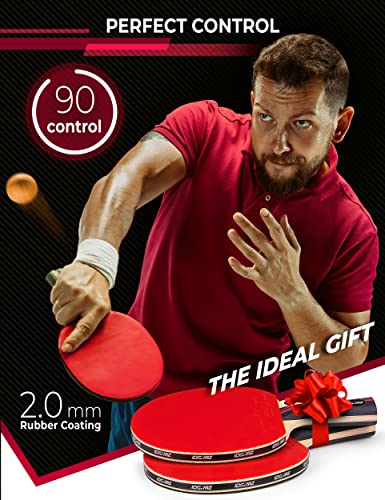 Professional Ping Pong Paddle with ITTF Rubber and Carrying Case | Table Tennis Racket with Speed 99, Spin 93, Control 90, Improves Accuracy and Consistency - color: Double Paddle