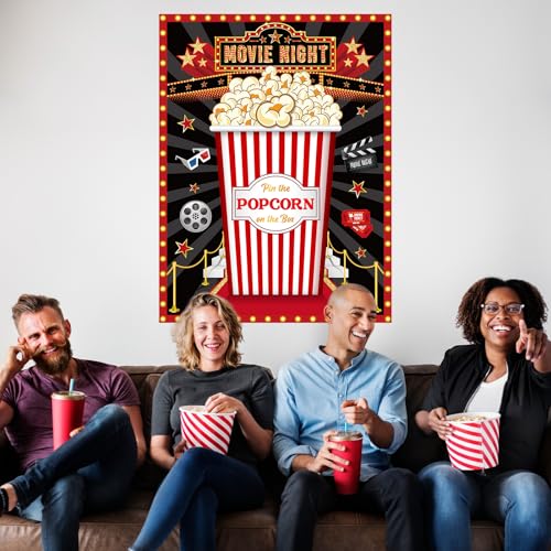 Faccito Movie Night Party Pin The Popcorn on The Box Large Poster with 24 Popcorn Stickers Blindfold Carnival Set for Movie Theater Carnival Birthday Party Decoration Activities Supplies - style: Movie