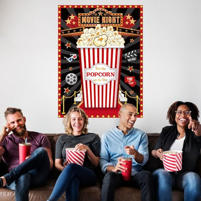 Faccito Movie Night Party Pin The Popcorn on The Box Large Poster with 24 Popcorn Stickers Blindfold Carnival Set for Movie Theater Carnival Birthday Party Decoration Activities Supplies - style: Movie