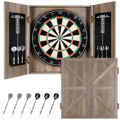 Sisal Dart Board Cabinet Sets, Decorative Dart Boards for Adults [6*Steel Darts] - Wooden Dartboard Cabinet with Integrated Scoreboard for Family Game Rooms - Retro Case