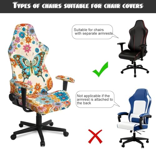 Butterfly Flower Print Gaming Chair Covers with Armrest Covers Dust-Proof Soft Stretchy Gamer Chair Cover Universal Fit Office Desk & Racing Computer Chairs - color: Multi - Butterfly Flower
