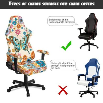 Butterfly Flower Print Gaming Chair Covers with Armrest Covers Dust-Proof Soft Stretchy Gamer Chair Cover Universal Fit Office Desk & Racing Computer Chairs - color: Multi - Butterfly Flower