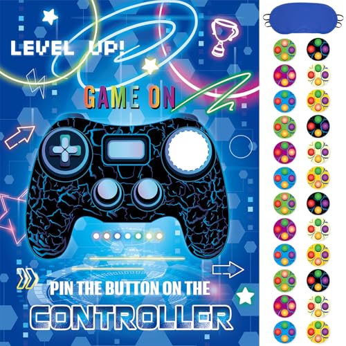 WERNNSAI Pin The Button on The Game Controller - Video Game Birthday Decorations for Boy Kids Gaming Party Decorations Poster with 24 Stickers Gaming Night Birthday Wall Home Room Decorations - style: Video Game C