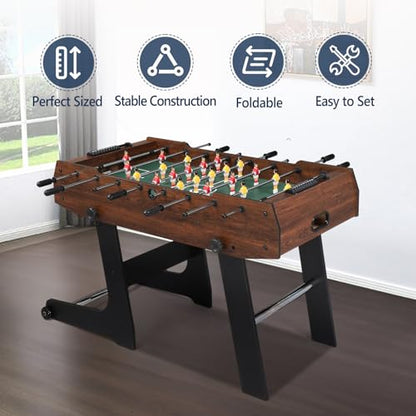 PEXMOR 48" Foldable Foosball Table Adult Size, Soccer Game Table for Kids & Adults, Folding Foosball Tables for Game Room, Home, Arcade w/Rolling Wheels & 2 Balls