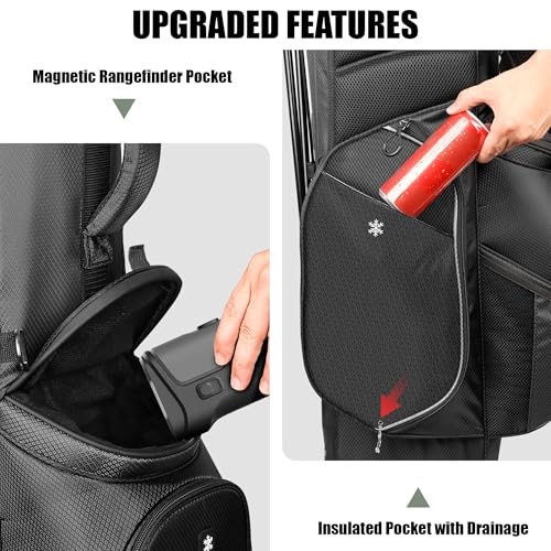 14 Way Full Length Dividers Golf Stand Bag, Lightweight Golf Bag with Stand for Men and Women Golf Club Carry Bag with Dual Strap & Rain Cover - color: Black