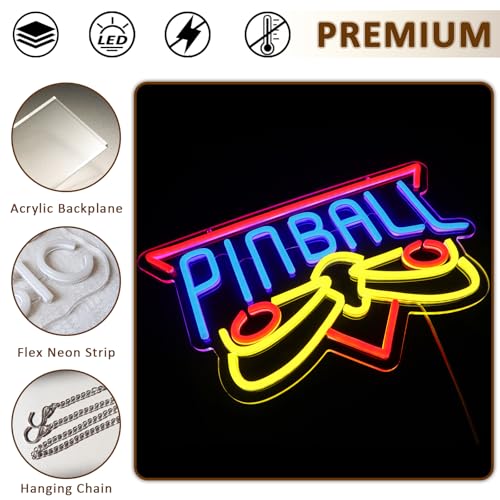 Pinball Neon Sign for Wall Decor, Arcade Game Led Signs for Business, USB Dimmable Retro Gaming Neon Lights for Game Room Mall Gamer Hall Garage Bar Club Man Cave Arcade Wall Art - style: Pinball