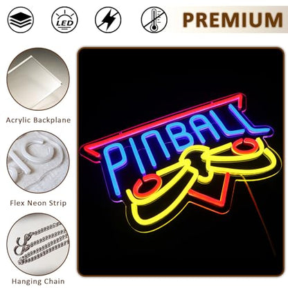 Pinball Neon Sign for Wall Decor, Arcade Game Led Signs for Business, USB Dimmable Retro Gaming Neon Lights for Game Room Mall Gamer Hall Garage Bar Club Man Cave Arcade Wall Art - style: Pinball