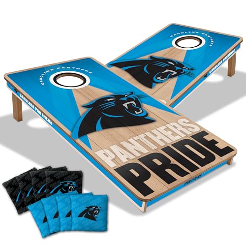 YouTheFan NFL 2' x 4' Slogan Series Professional Wood Cornhole Game with Logo Bags - color: Carolina Panthers
