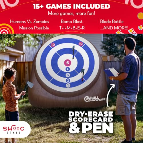 Swooc Games® - Bull Hawker™ | Giant Axe Darts with 15+ Games | Axe Throwing Game for Backyard with Air Pump | Large Outdoor Games for Adults and Family | Party Carnival Game | Throwing Yard Fun - size: Giant - 6ft