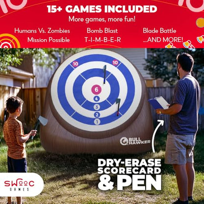 Swooc Games® - Bull Hawker™ | Giant Axe Darts with 15+ Games | Axe Throwing Game for Backyard with Air Pump | Large Outdoor Games for Adults and Family | Party Carnival Game | Throwing Yard Fun - size: Giant - 6ft