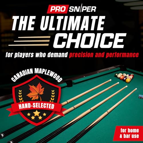 Prosniper Premium Pool Sticks Set of 4 | 58-Inch, 19-Oz Canadian Ashwood Pool Cue with Low-Deflection Shaft & 4 Extra Chalks | Pro-Grade Billiard Cue for Home & Bar Play - color: Black