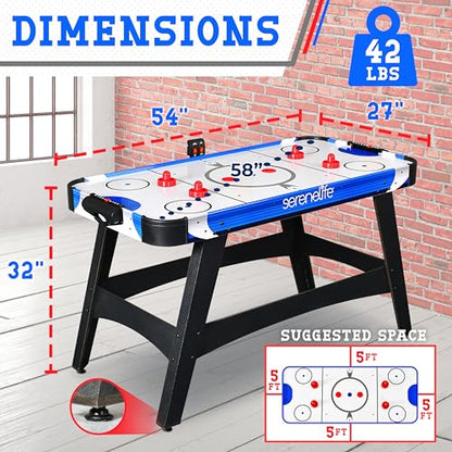 SereneLife Full Size Foosball & 58" Air Hockey Tables, Soccer Set with Accessories