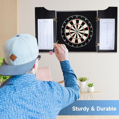 GSE Games & Sports Expert Professional Solid Wood Classic Dartboard Cabinet with Sisal/Bristle Dartboard, Scoreboard, and 6 Steel Tip Darts, Easy Assembly Complete with All Accessories (Black)