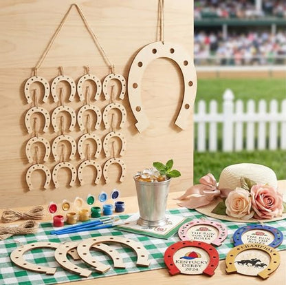 24pcs Unfinished Wooden Horseshoe for Crafts: 6X7 Inch Blank Graffiti Horseshoe Cutouts Scratch for Crafts Shaped Wood Slices for Christmas DIY Western Celebration Home Decoration