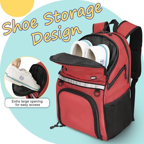 Goloni Bowling Backpack,Single Ball Bowling Bag with Shoe Compartment Up to Size 16,Bowling Bag with Padded Ball Holder - color: Red