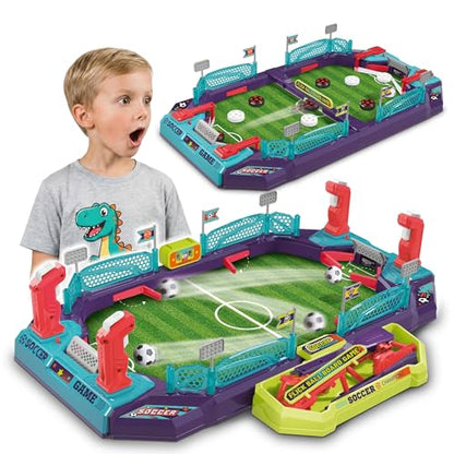 Soccer Board Game — 2 in 1 Foosball & Sling Puck Game Set with Dual Control Handles, Scorekeeper and Goal Bell, Soccer Toys for Kids Ages 3+