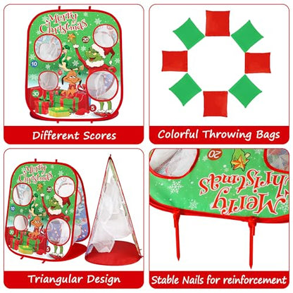 Christmas Bean Bag Toss Games for Kids, Christmas Party Games Double-Sided Collapsible Cornhole Board, Carnival Toys Gifts for Boys Girls Family Outdoor Indoor Yard Games Party Favors Supplies