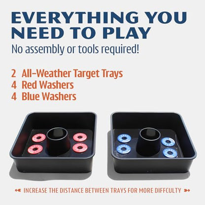Driveway Games All Weather Washoos Washer Toss Game Set - Portable Outdoor Lawn Games for Adults and Kids, Summer, Camping, Tailgates & Beach – Includes 8 Pitching Rings & Toss Targets