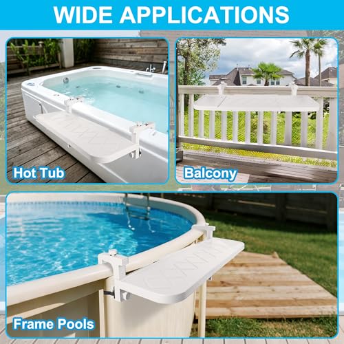 winemana Pool Bar for Above Ground Pool Swim Up Bar 38.4" x12" Adjustable Poolside Table Foldable Swimming Pool Shelf Fits Round Oval Rectangle Pools Clip-On Drink Table for Deck Patio, White - color: White