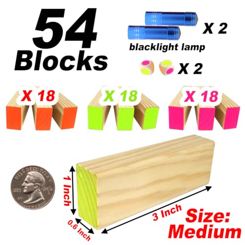 Ahuimeius 54 Piece Glow Tumble Tower Board Games, Glow in the Blacklight Tumble Tower, Indoor/Outdoor Board Game for Adults for Family Game Night