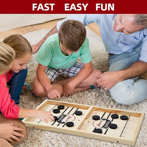 HELLO PAPAYA Fast Sling Puck Game - Test Your Speed and Accuracy with This Fast-Paced Wooden Air Hockey Desktop Battle Board Game - Guaranteed Fun Gifts for Family Night or Friends Party - size: X-Large
