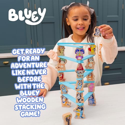 Bluey Stacking Game – Spin, Balance & Play with 15 Fun Character Pieces & Sticks, Exciting Wooden Stacking Game for Kids, Toddlers & Families Ages 3+ - style: Stacking Game