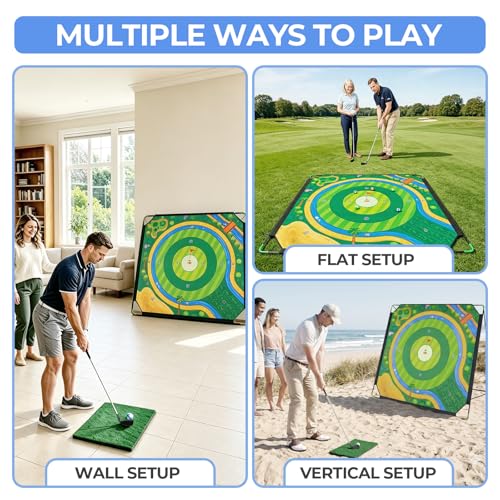 Golf Chipping Game Set with 2 Clubs – Large 71x71 inches Chipping Mat Target, 24 Sticky Balls, Hitting Mat & Scoreboard – Portable Backyard Golf Practice Game for Camping, Home & Gifts