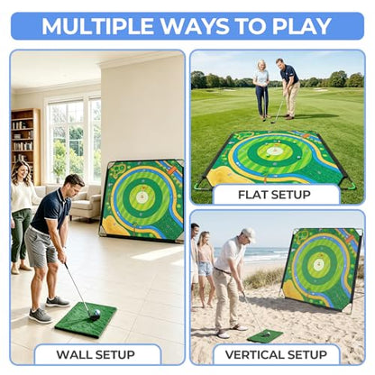 Golf Chipping Game Set with 2 Clubs – Large 71x71 inches Chipping Mat Target, 24 Sticky Balls, Hitting Mat & Scoreboard – Portable Backyard Golf Practice Game for Camping, Home & Gifts