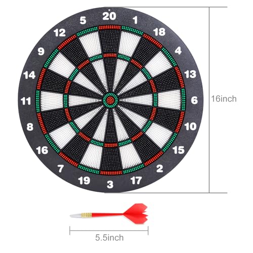 Theefun Safety Dart Board Set -16 Inch Rubber Dartboard Game with 6 Soft Tip Darts for Men Women, Party, Office Family Leisure Sport