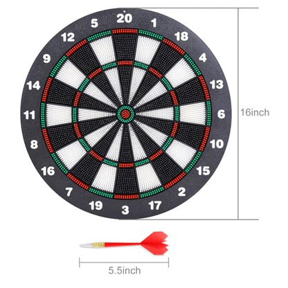 Theefun Safety Dart Board Set -16 Inch Rubber Dartboard Game with 6 Soft Tip Darts for Men Women, Party, Office Family Leisure Sport