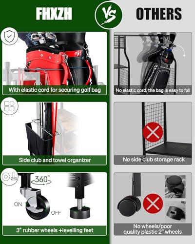 FHXZH Golf Bags Storage Garage Organizer- Golf Bag Stand for Golf Bags, Clubs, Balls, Golf Equipment Accessories, Golf Bag Storage Rack with Wheels for Garage, Club, Basement - style: 2 Golf Bag Organizer