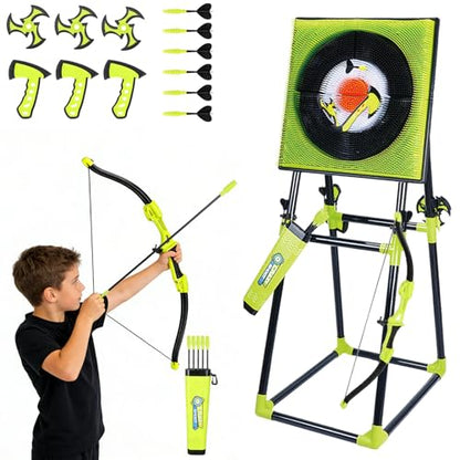 4-in-1 Axe Throwing Game for Backyard, Axe Throw & Lawn Dart Target Sets, Yard Games for Team Battles with 3 Axes, 3 Stars, 6 Darts & 5 Arrows Indoor/Outdoor Games Competition-Ready Set