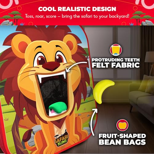 Swooc Games® - Safari Sling | 2-in-1 Bean Bag Toss Game for Kids | 5-Second Setup Kids Cornhole Game Set | Outdoor Toddler Activities | Backyard Party Games | Corn Hole Set Toddler Bean Bag Toss