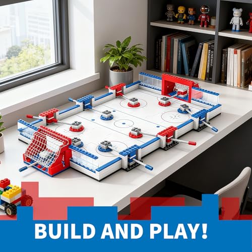 Ice Hockey Building Set, STEM Toys for Kids Ages 6-12, 8 Hockey Player Figures & Arena for Hockey Match Tabletop Battle Game, Sports Construction Kit, Compatible with Standard Bricks