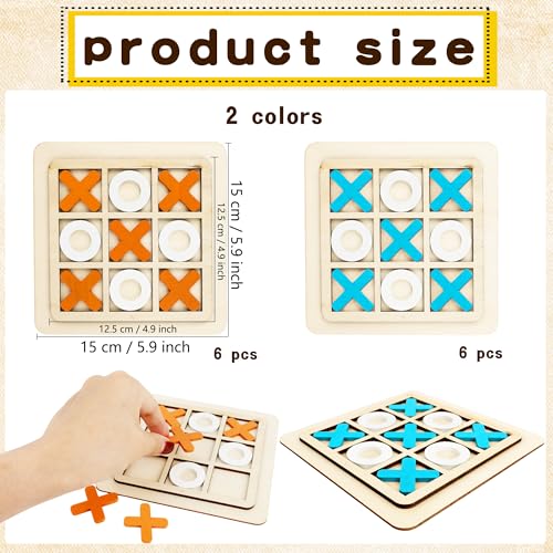 12 Pack Wooden Tic Tac Toe Games Wood Tic-Tac-Toe Bulk XO Table Chess Board Game for Boys Girls Family Activities Educational Toys Birthday Party Favors